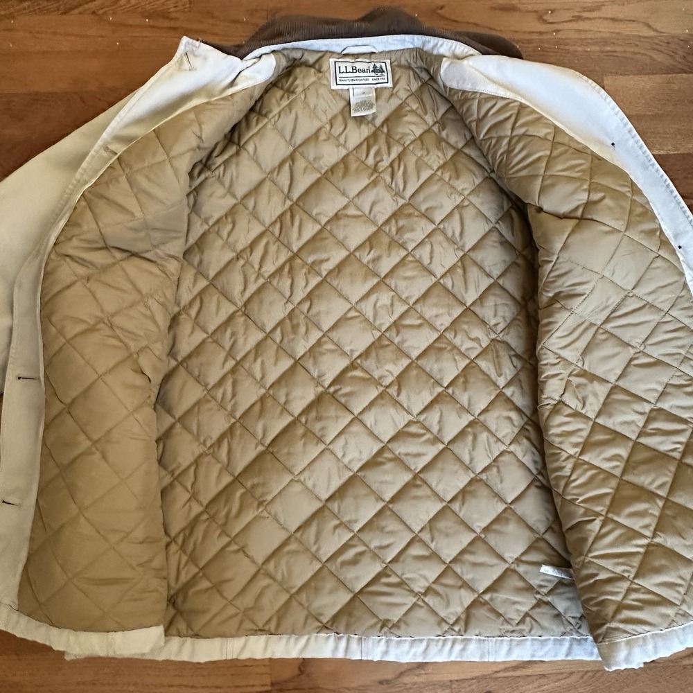 Vtg LL Bean Barn Jacket Womens 1X Tan Chore Field Quilt Lined Coat Thinsulate - Picture 10 of 13